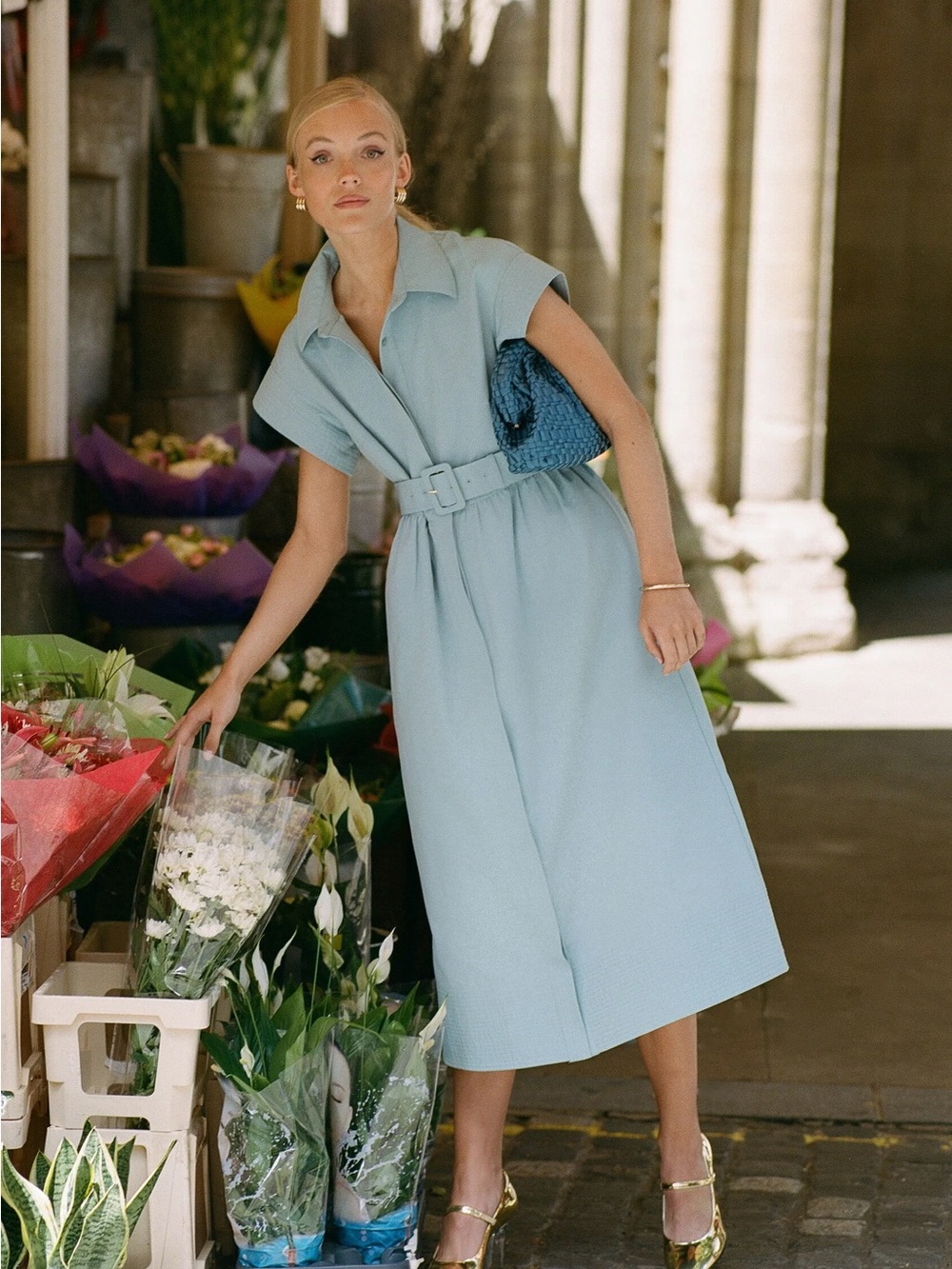 TUCKERNUCK Slate Blue Chloe Dress medium. Comes with original Belt
